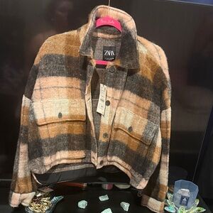 Zara Women's Teddy Jacket - Black, Brown, and Tan